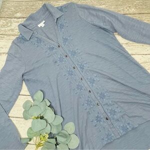 J. Jill Embroidered Button Up Long Sleeve Top